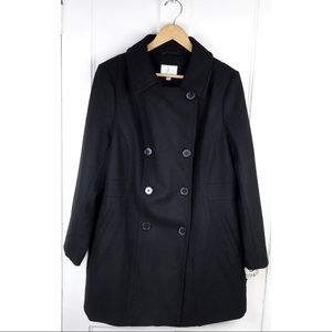 Ruby Finch : size : 1X : black wool blend button down fall winter comfy peacoat